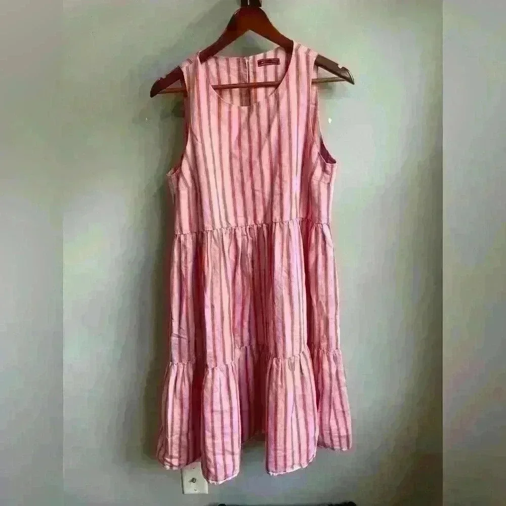 MDS Stripes Pink Red Barbie Stripe Peasant Mini Dress Sleeveless RTR Size 2 - Picture 4 of 8